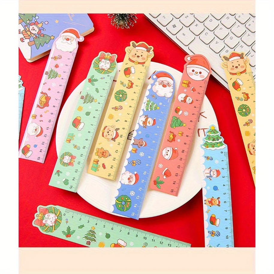 20 مسطرة ورق عيد الميلاد - أدوات قياس مناسبة للحرف اليدوية والمكافآت المدرسية وهدايا حفلات العطلات والمساطرين التعليمية