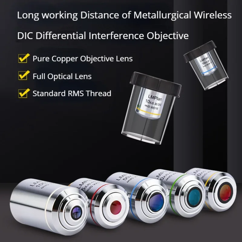 5X-100X Infinite Plane Long Working Distance Objective DIC Differential Interference Objective for Metallurgical Microscope