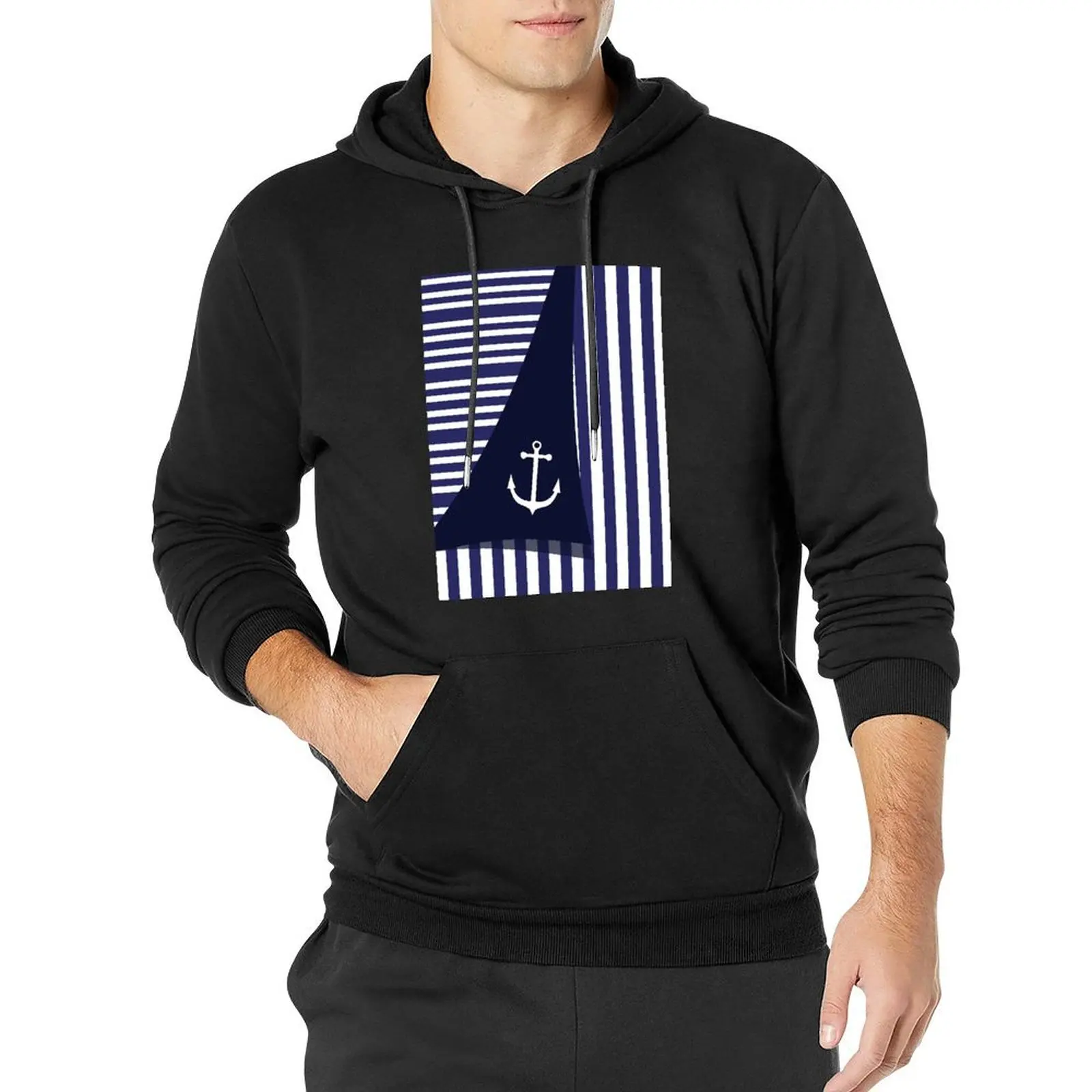 

Sailor Stripes With Anchor Pullover Hoodie mens clothes autumn hoodie