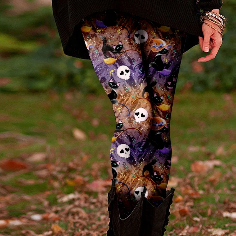 Halloween Theme Casual Leggings For Women 3D Printed Bats Spider Web Graphic Yoga Pants Fashion Gothic Y2k Women's Elastic Pant
