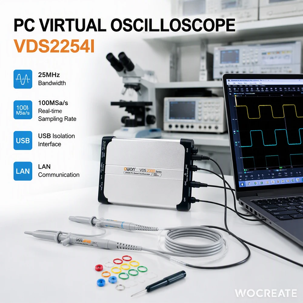 OWON VDS2252i VDS2254i 25MHz 4-Channel PC Virtual Oscilloscope, 100MSa/s, USB Isolation & LAN Interface, Multi-platform Support