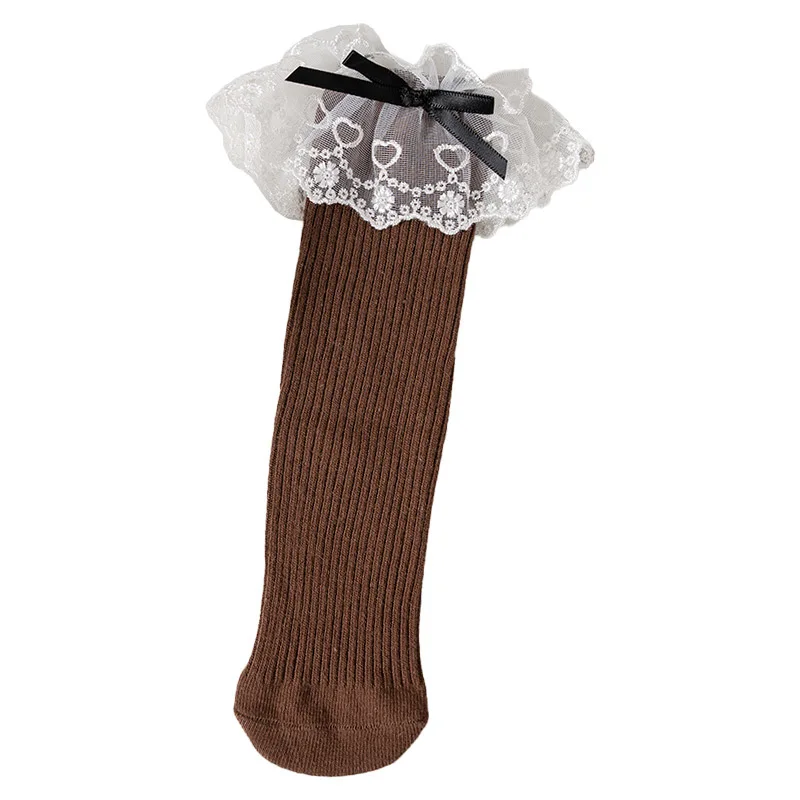 2 Pairs of Spring and Autumn Girl Lace Love Cute Bow Princess Sweet Mori Tie Kids Comfortable Solid Color Mid-tube Socks