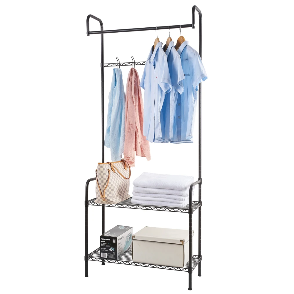 

2-Tier Adjustable Garment Rack Storage Shelf Multi-Functional Metal Frame Coat Stand Chrome 178x75x30CM[US-Stock]