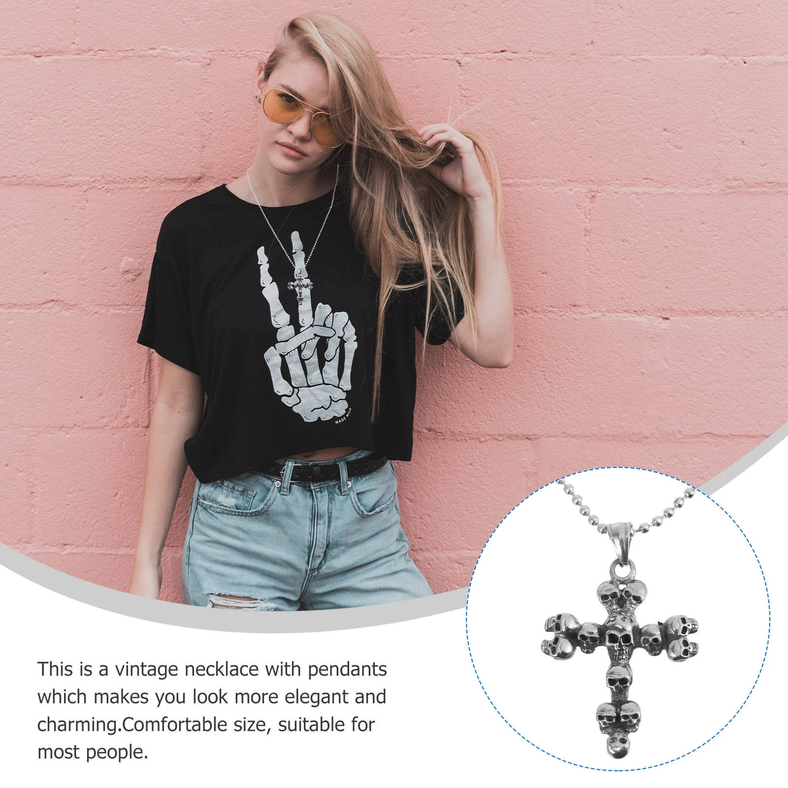 

Stainless Steel Cross Skull Necklace Pendant Jewelry Not Easy Deform Break Creative Design Perfect Daily Wear Gift