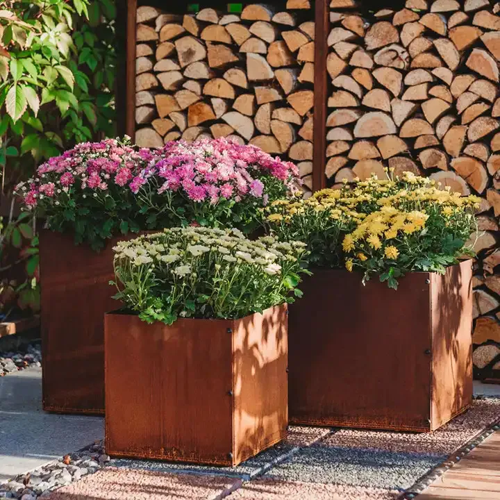 Decoration Outdoor Corten Steel Plant Pots  Metal Flower Planter Pots Galvanized Flower Planter