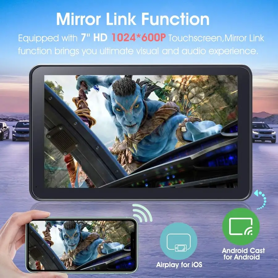 Экран CarPlay для автомобиля, портативный стерео сенсорный экран 7 HD с усилителем Apple CarPlay Android Auto, экран CarPlay с резервной камерой,