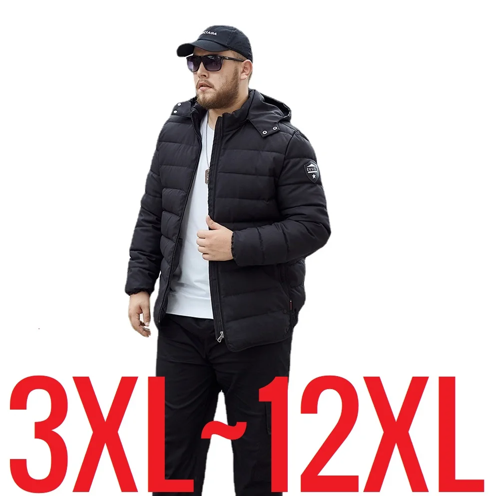 New Large Size Men Winter Jacket Thick Warm Hooded Men Parka Cotton Padding Extra Plus Big Windbreaker Loose Male Coat 12XL 10xl