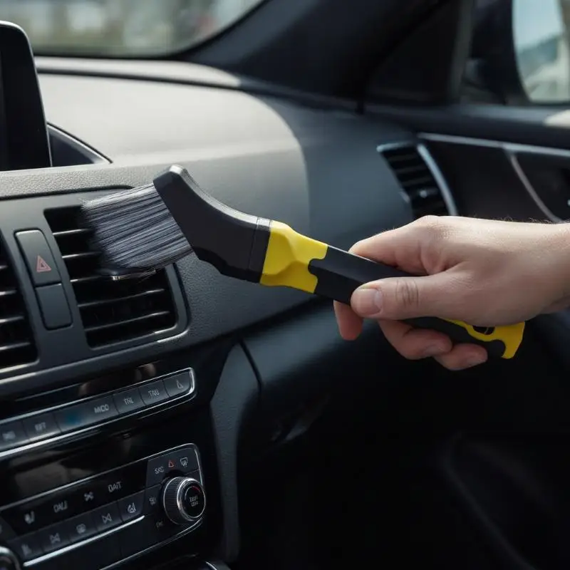 Car Detailing Brush Non-Slip Grip Handle Soft Bristle Auto Crevice Cleaning Tool for Interior Exterior Wheel Household Use