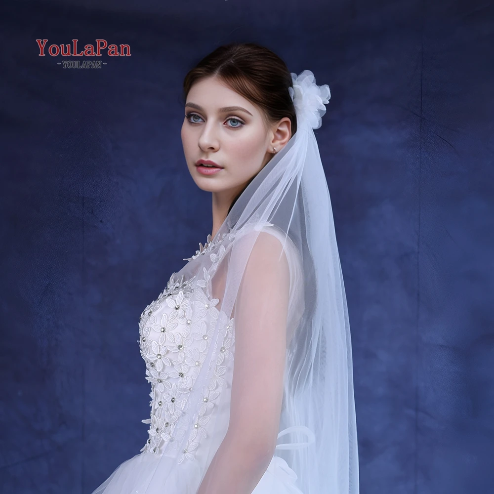 TOPQUEEN Simple Retro Style Bridal Veil 2-Piece Ribbon Comb Wedding Accessory Velos De Novia Flores V233