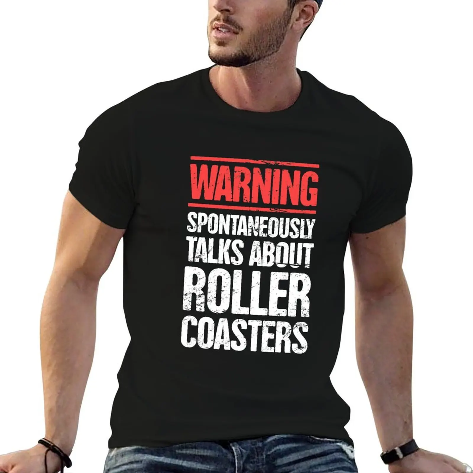 Roller Coaster Theme Park Thrill Ride T-Shirt Basic Solid Tee for Daily Use