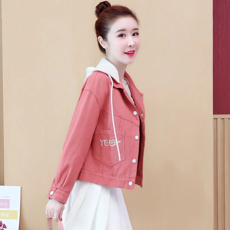 Fashionable Short Denim Jacket Women's Autumn Spring Long Sleeve Ladies Casual Jacket Stylish Commute Style Embroidered Splice