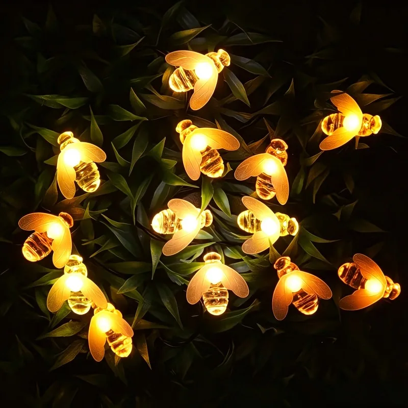 5/7/12M Solar Powered Bee Fairy Light String, 8-level Adjustable Lighting Mode, Outdoor Landscape Decoration Light