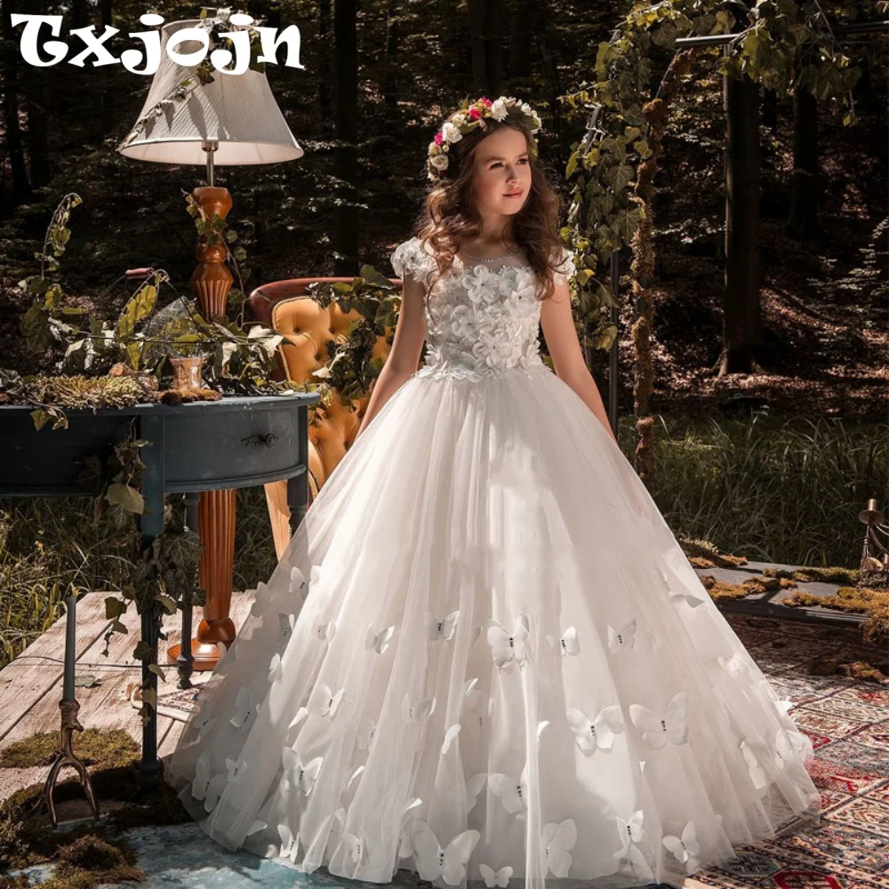 New Arrival Charming 3D Butterfly Girls Dresses For Birthday Kids Exquisite Sweet A-line Long Princess Gown Banquet Party Wear
