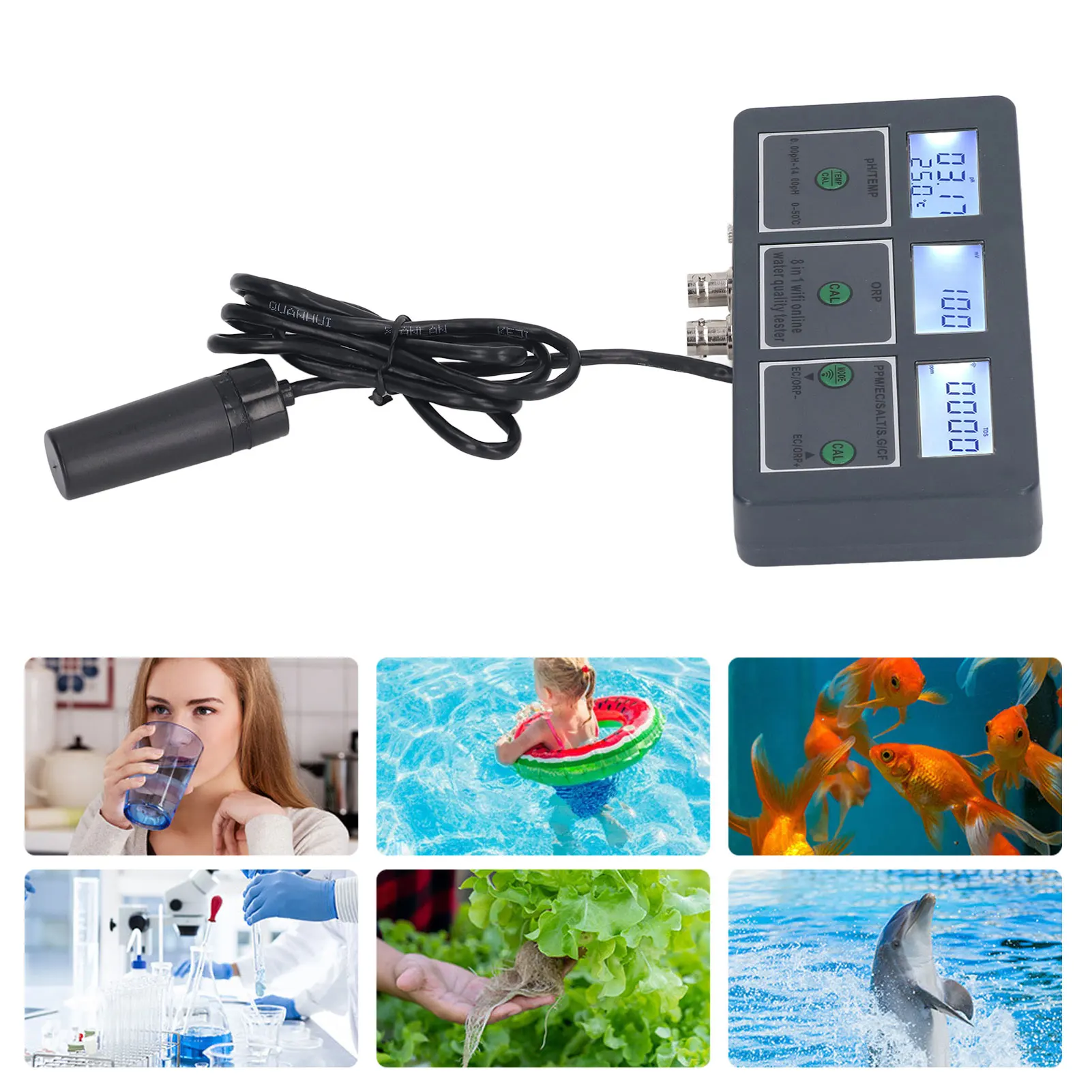 PH Meter Parameter Water Quality Tester S.G PH EC SALT ORP  CF TEMP 8 in 1 Online Monitoring for Aquarium Water Quality Tester