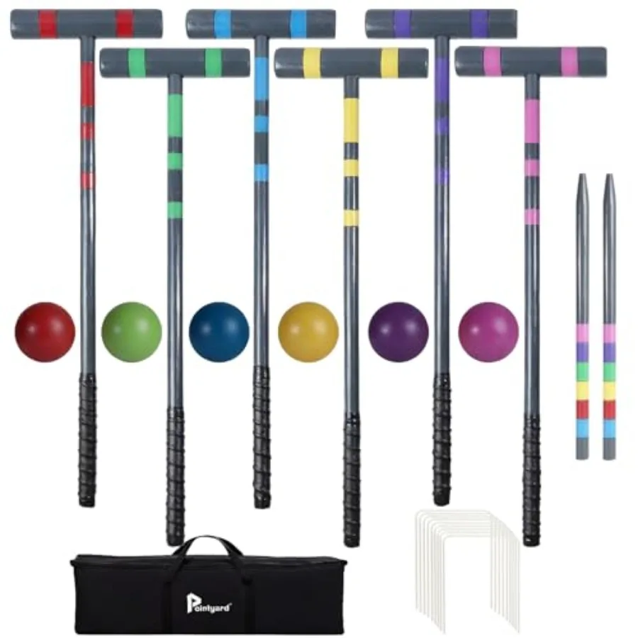 

35 Six Player Croquet Set Deluxe [Slate Teal Style] Croquet Set with Wooden Mallets/Colored Ball/Wickets/Stakes for Adults/Teen