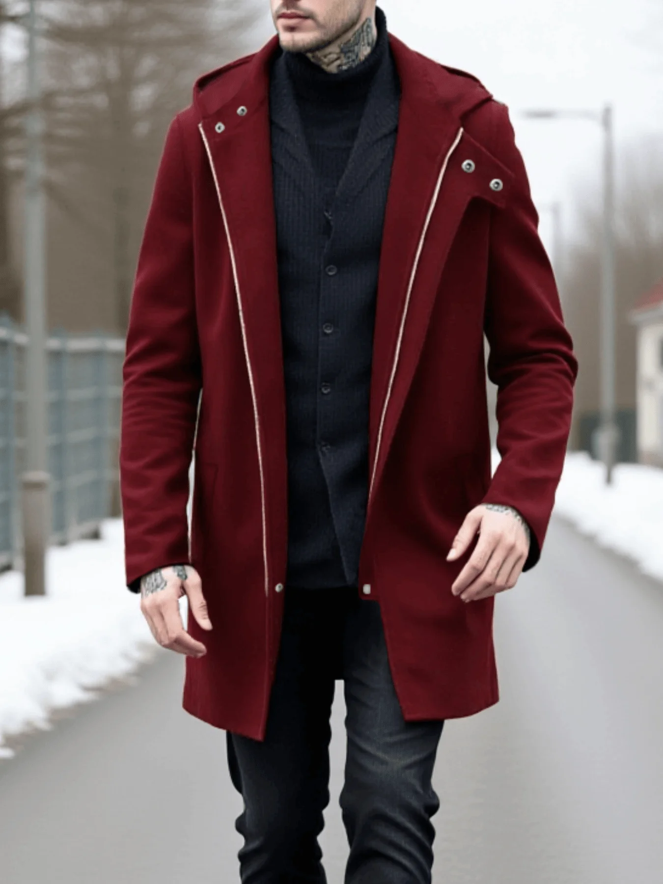 

Men's Zippered Wool Overcoat Multi-Color & Size Thickened & Windproof Versatile Business Casual Style