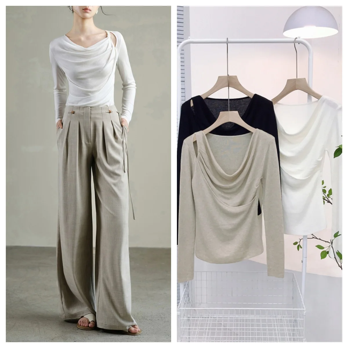 8141 Strickoberteil mit U-Ausschnitt, Herbst und Winter, kühles Gefühl, 14 Gauge Wollmischung, schulterfrei, aushöhlen, geraffte Taille