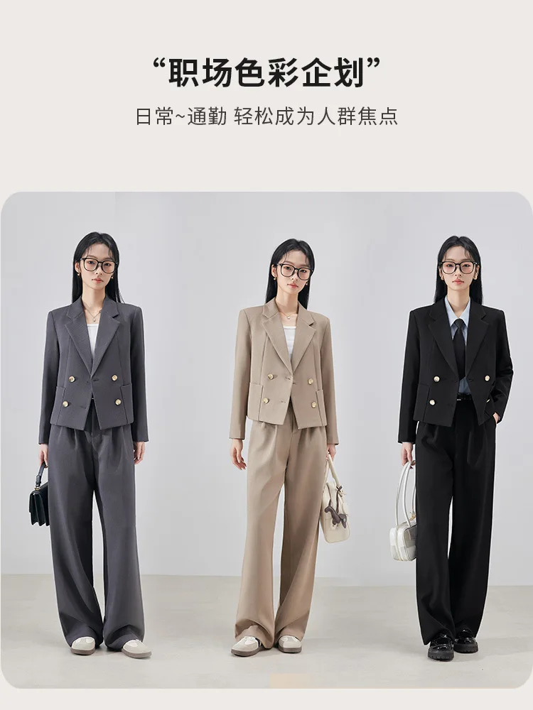 Gray women's suit set for spring and autumn, suitable for petite women in light professional settings, short style business atti