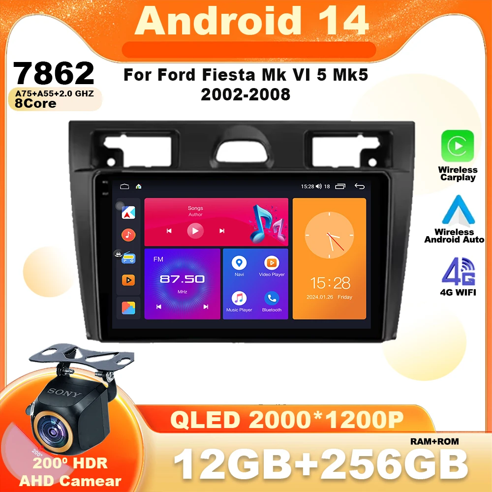 

Android 14 Car Radio For Ford Fiesta Mk VI 5 Mk5 2002-2008 Multimedia Video Player Navigation GPS Stereo Wireless Carplay Unit