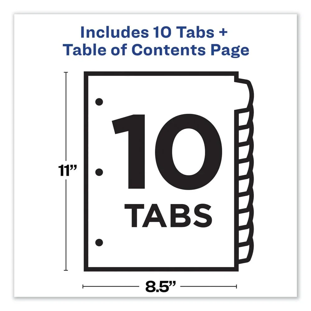 10-Tab Paper Divider Set with Printable Table of Contents Heavyweight Reinforced Holes Project Binders Training Manuals