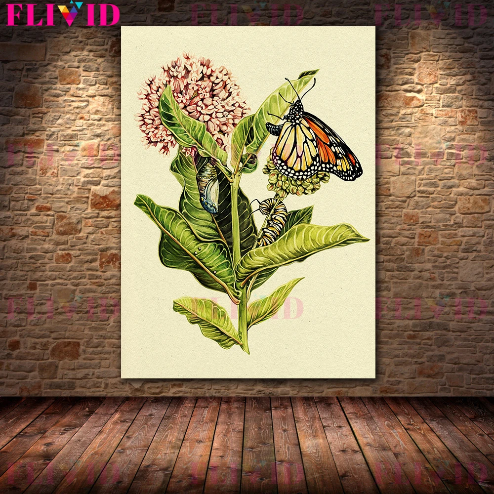 Bat-Monkeys, Owls, Ginseng Flowers, Piranhas, Crocodiles,Plant Wall Art Canvas Painting Mysterious Animal Art Poste Print Decor