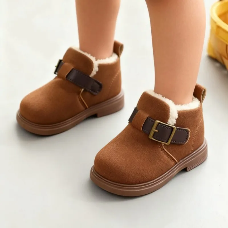 

Детские повседневные ботильоны, зимние ботинки, модная зимняя обувь из искусственной кожи для девочек, нескользящая теплая коричневая верблюжья обувь, размер 26-37