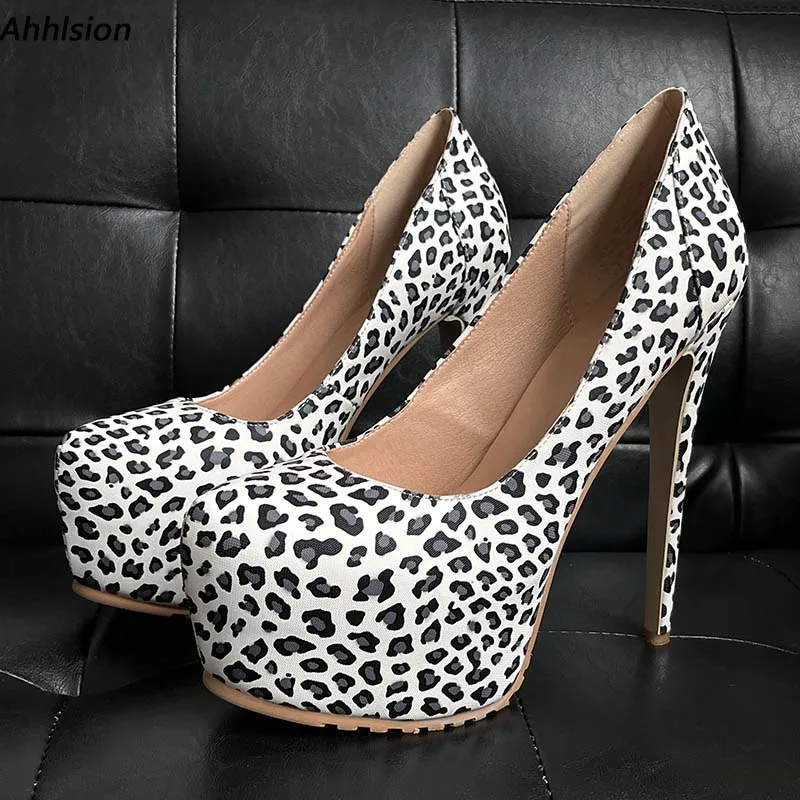 

Ahhlsion/Новое поступление, женские туфли-лодочки, пикантные леопардовые туфли на шпильке с круглым носком, красивые белые туфли для вечеринок, женские американские большие размеры 5-20