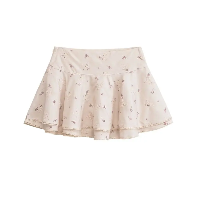 

Новинка лета 2025, хлопковая юбка-миди с цветочной вышивкой, женская модная свободная юбка со средней талией для поездок на работу 50740