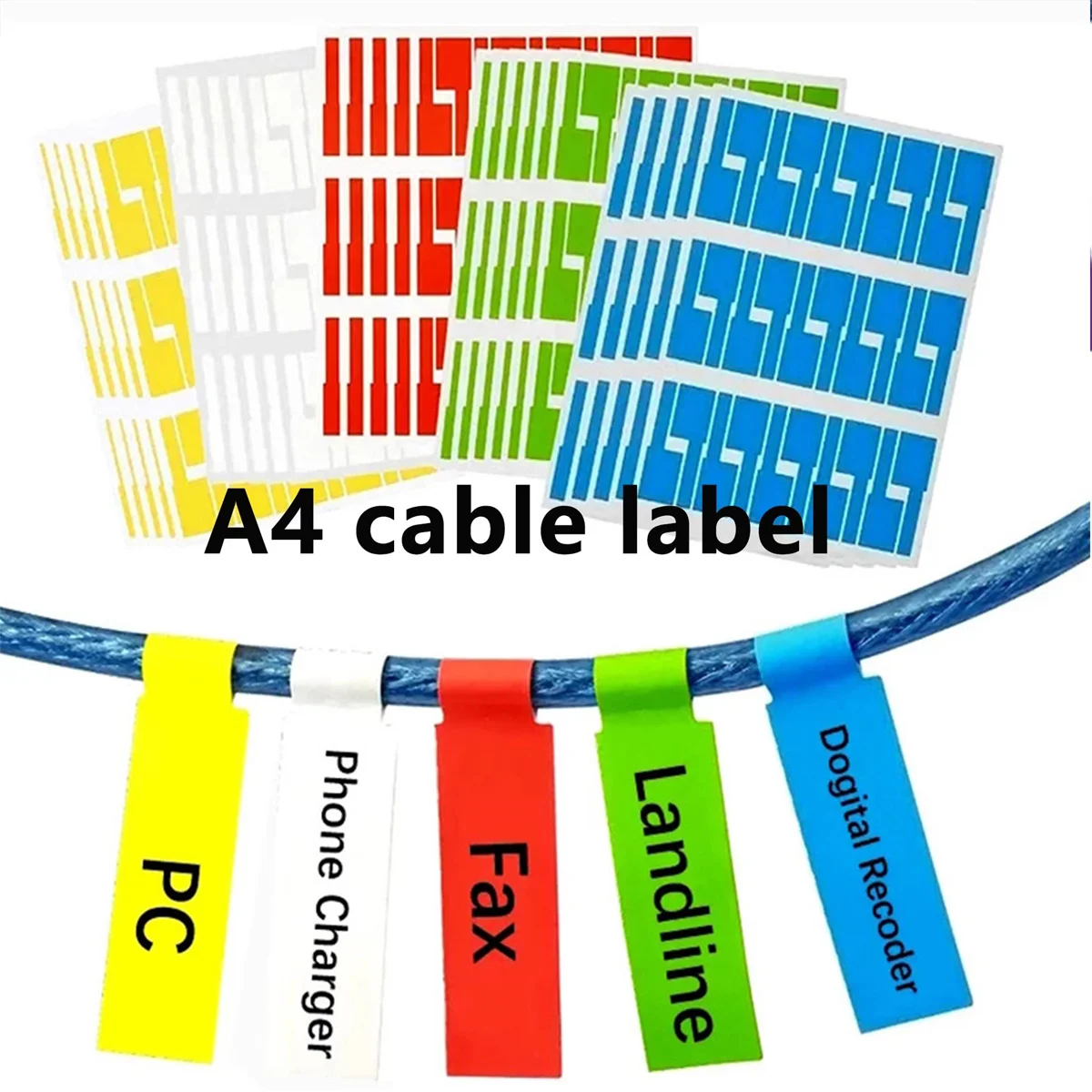 10sheets A4 Cable Label Sticker Waterproof Network PC Wire Cable Tie Marker Marking Organizer Tag Management Tool Label Sticker