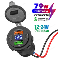Quad-Ports 79W 12V RV USB Outlet Dual PD Type-C & Dual Quick Charge 3.0 Phone Charger Ports with Voltmeter for Car Boat Boat Bus