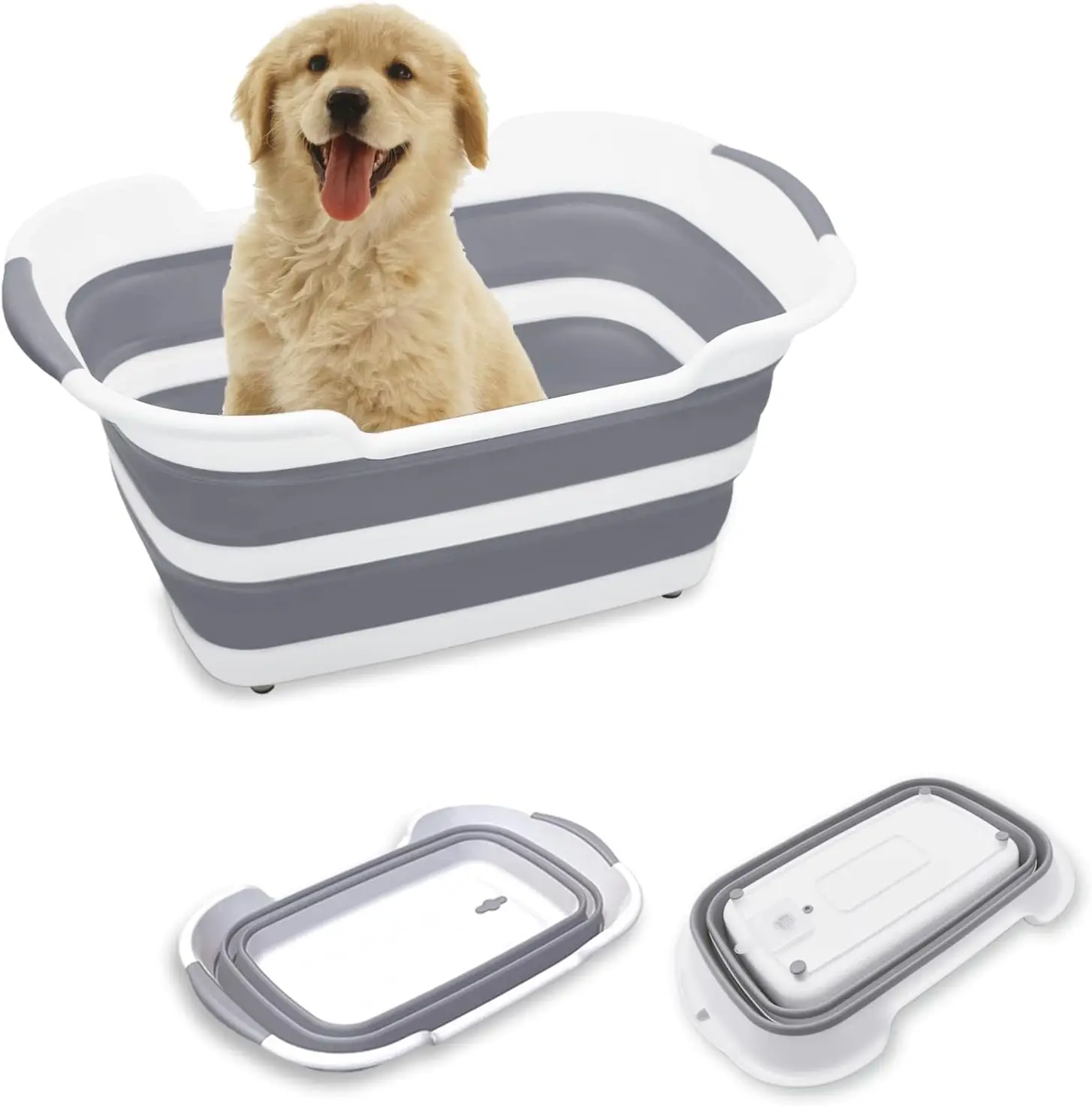 

7.1 Gal/27L Multipurpose Collapsible Pet Bathtub Upgraded with Drainage Hole and Pet Hair Collector，Portable Laundry Basket