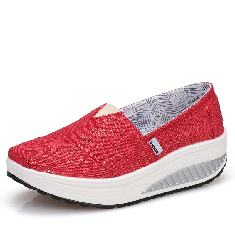 New Rocking Shoes Women Fashion Canvas Slip on Wedge Casual Shoes Female Breathable Platform Sneakers Zapatillas Mujer 2023