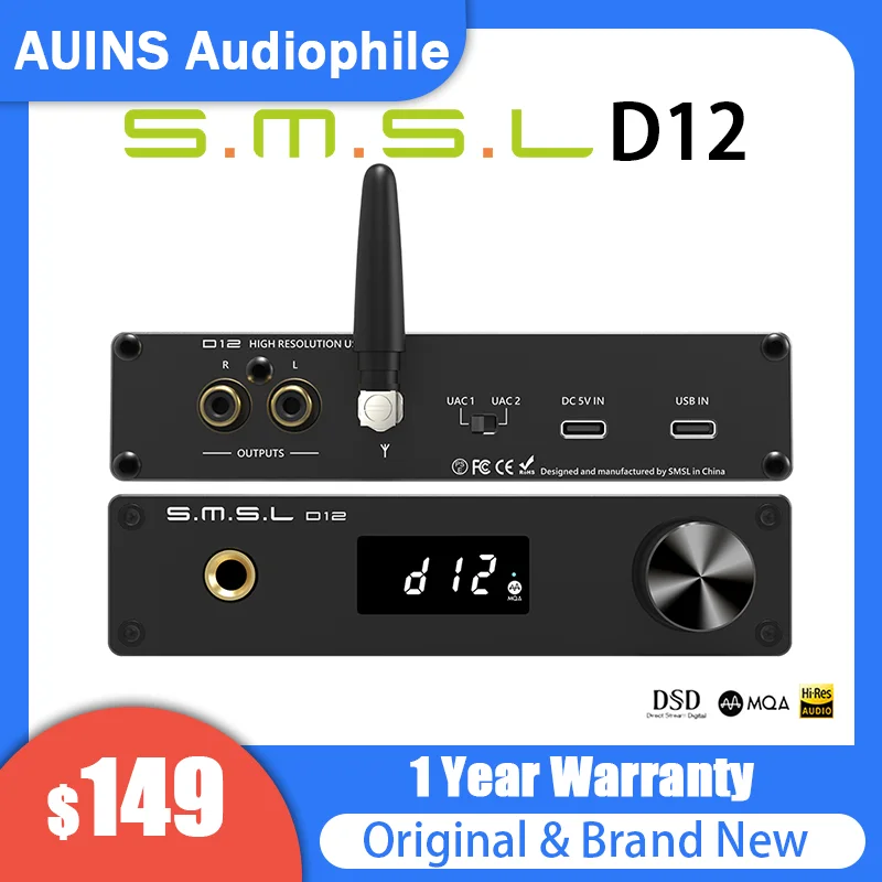 SMSL D12 Audio Decoder Ak4493s Bluetooth5.0 Headphone Amplifier 6.35mm Output MQA XU316 Dsd512 32Bit/768khz DAC for Ps5 Switch