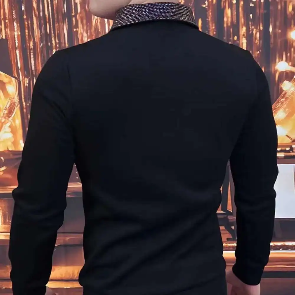 メンズブラックラインストーンアニマルシャツ,社交クラブウェア,ダイヤモンドプリント,クオリティ,秋