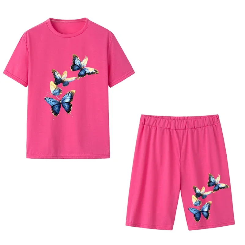 Conjuntos informales de dos piezas para mujer, ropa informal de verano, camisetas de manga corta con cuello redondo, chándal diario para mujer, pantalones cortos, trajes a juego