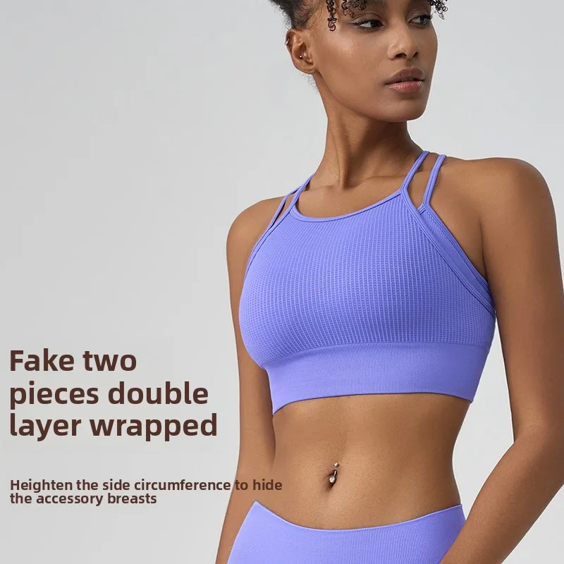 

Fashion Casual Threaded Sports Underwear One-piece Outer Wear Beautiful Back Yoga Undershirt Women Simple Style Undershirt