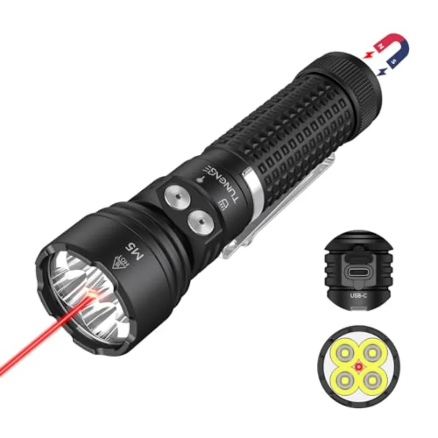 

【New model】M5 5200 High Lumen LED Flashlight USB-C Rechargeable Holding Flashlights with Red Beam and Magnet Super Bright Tacti