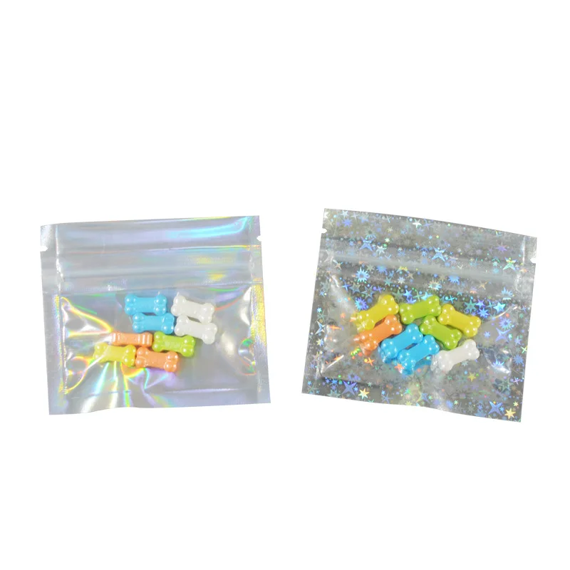 100/500/1000PCS Resealable Clear Hologram Ziplock Packaging Bags DIY Laser Matcha Coffee Tea Powder Trinkets Snack Gift Pouches view 2