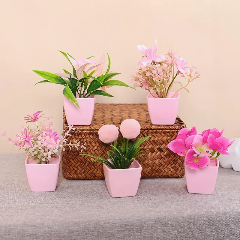 

Simulation 5 POTS of mini plant potted combination, home desktop fake flowers, green plants, bonsai simulated plant decoration