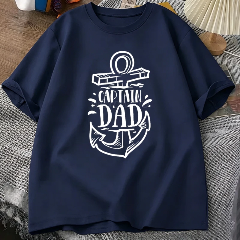 Captain Dad T‑shirt Vintage Design Casual Short Sleeve Mens Tee Fathers Day Gift for Boat Lover Dad Men's O-Neck Tops Tees