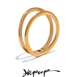 Yhpup Minimalist Stainless Steel Metal Thin Double Round Ring Women Prevent Allergy Statement Summer Fashion Jewelry Gift