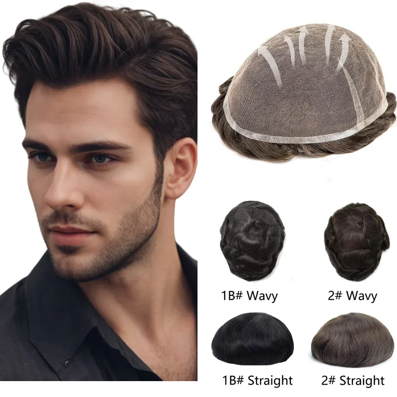 

Men's Hairpiece Human Hair Full HD Swiss Lace | Toupee Replacement System, With Detailed Installation Guide