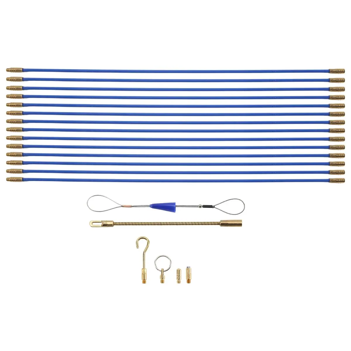 A50U 20 Feet Fiberglass Fish Tape Cable Rods,Electrical Wire Running Push/Pull Kit with Hook and Hole Kit in Transparent Tube