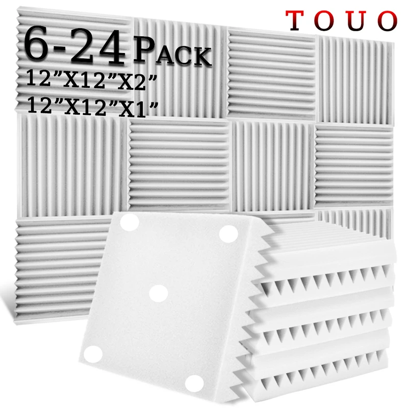 TOUO 6-24 Pack Acoustic Foam Studio Acoustic Panel Drum Room Absorption Treatment Cinema Insulation Wall