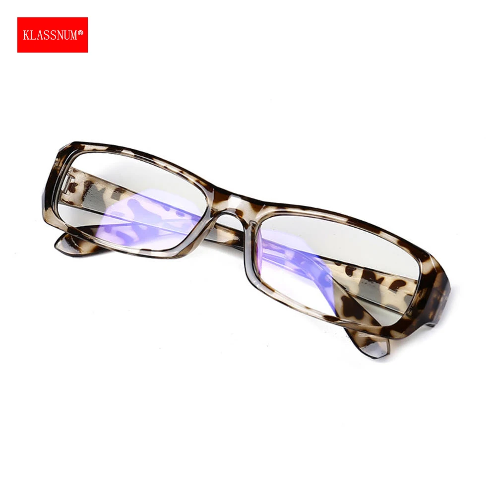 KLASSNUM Y2K Women Rectangle Frame Transparent Glasses Girls Retro Harajuku Eyeglasses Anti Blue Light Computer Goggles Eyepiece