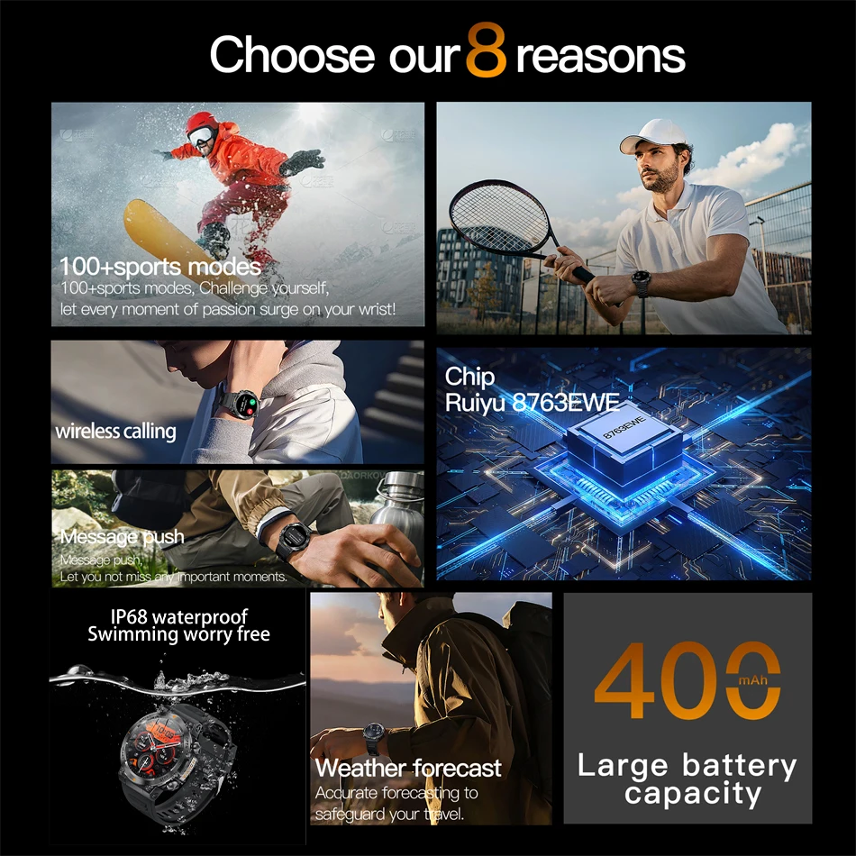 2025 nuovo orologio intelligente da uomo chiamata Bluetooth assistente vocale 100 + modalità esercizio frequenza cardiaca monitor sanitario previsioni meteo impermeabili