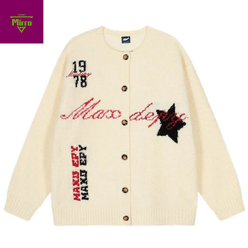 

Винтажные свитера большого размера Y2K, мужские повседневные свободные свитера, вязаный кардиган, уличная одежда, свитера в стиле Харадзюку в стиле хип-хоп, трикотаж Biege