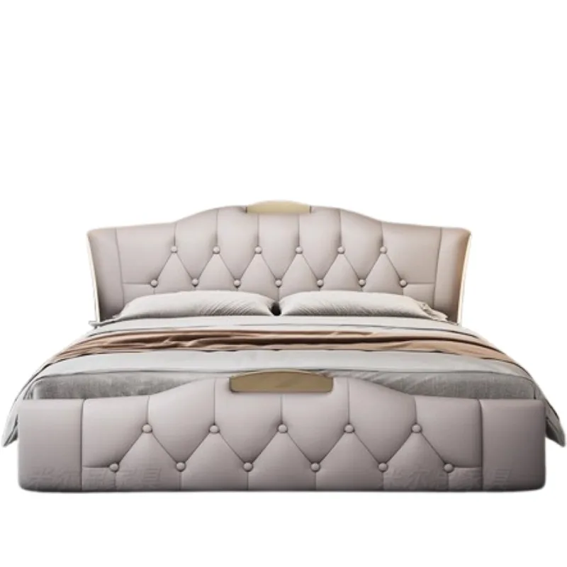 Leather Simple Double Bed Sheets Storage Design Mattress Frame Double Bed Luxury Modern High Cama Twin Bedroom Furniture Set