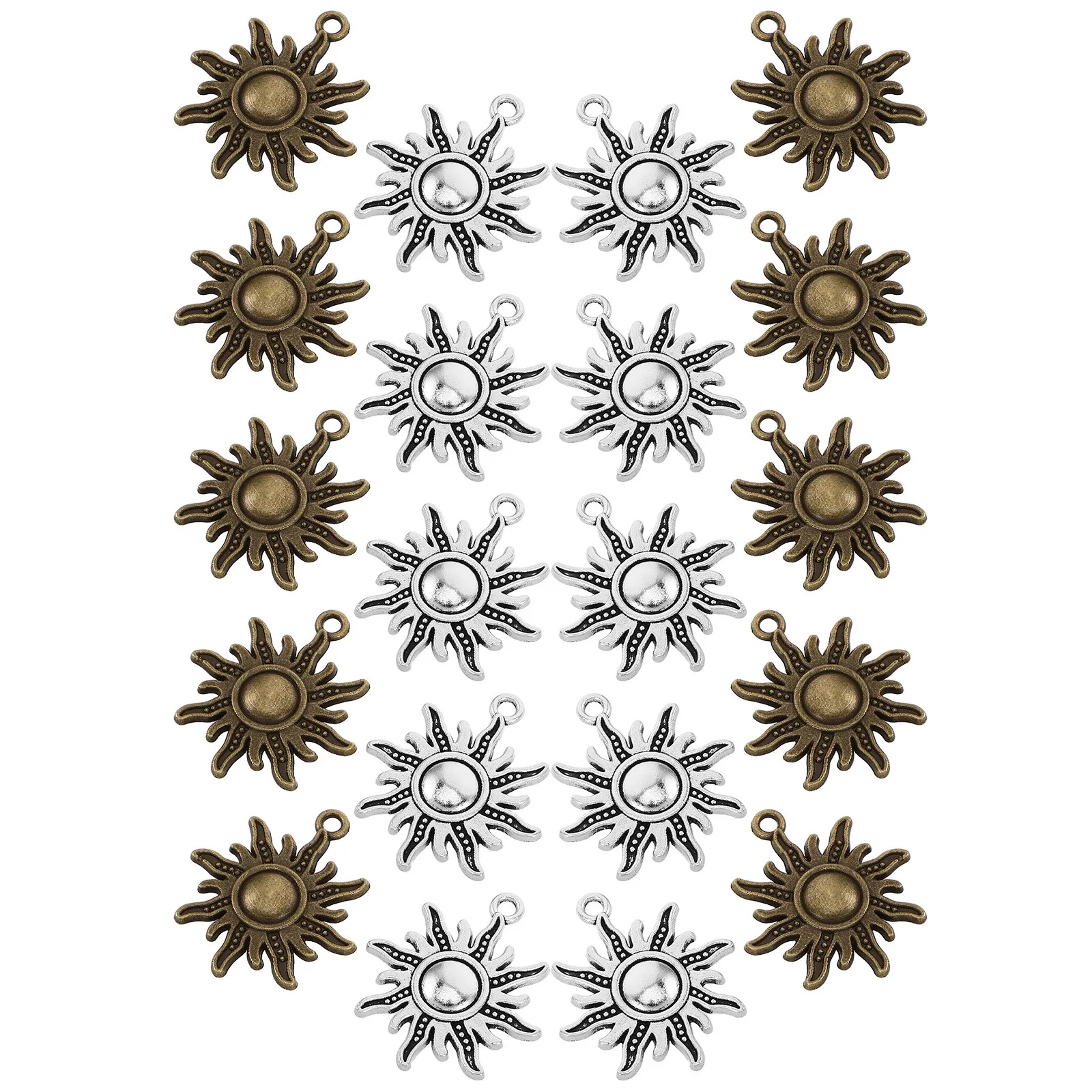 40Pcs Tibetan Style Alloy Sun Charms Vintage Celestial Pendants for Jewelry Making DIY Necklace Earring Bracelet Craft