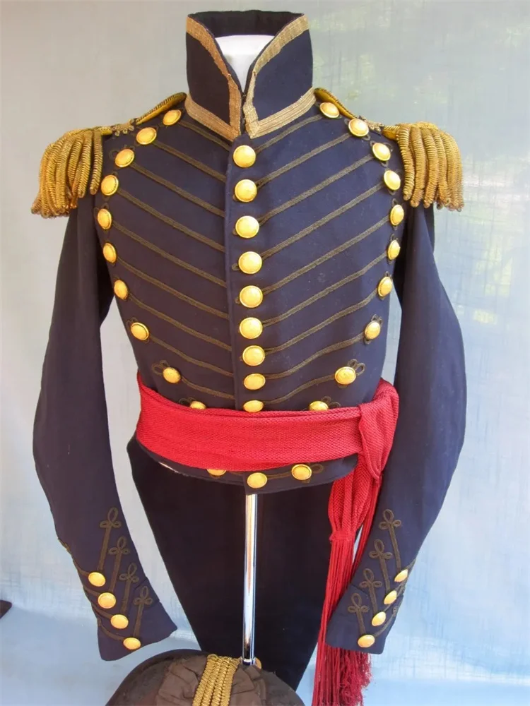 

1830s Men's British Napoleon Military Officer Tailcoat Regency Renaissance Coat Civil War Gold Braiding Hussar Officers